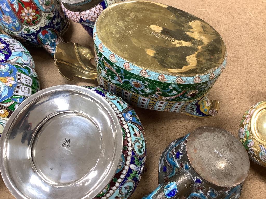 A quantity of enamelled metalware in Russian style